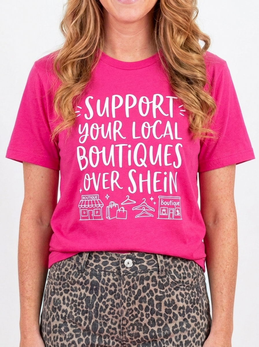 Pink Support Your Local Boutiques Over Shein graphic tee